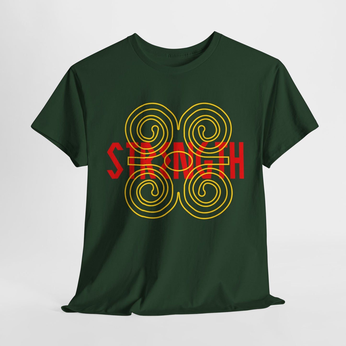 Forest Green Adinkra Ram's Horn Tee Yellow & Red Print