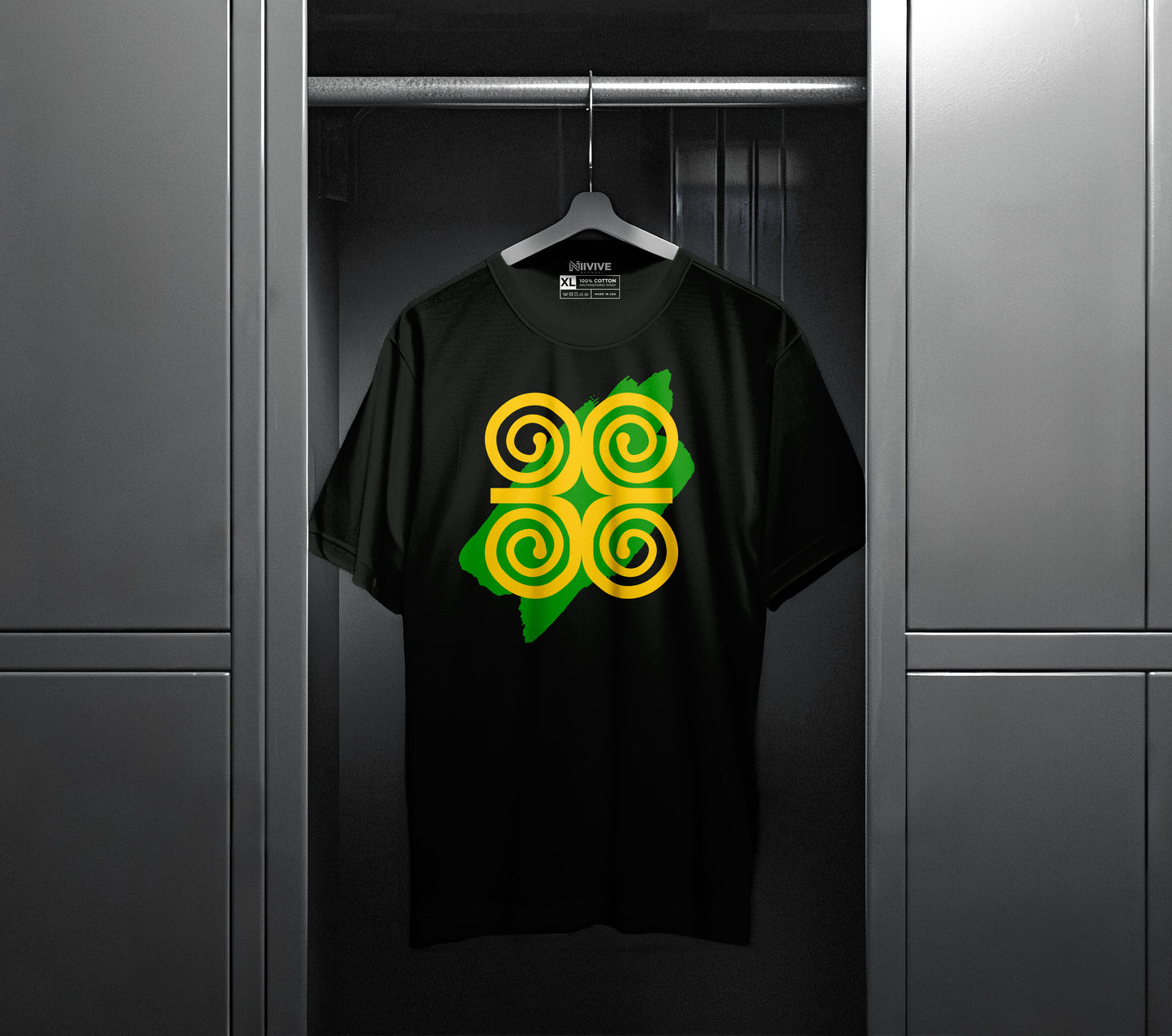 Adinkra Symbol Ram's Horn Tee Yellow & Green Print