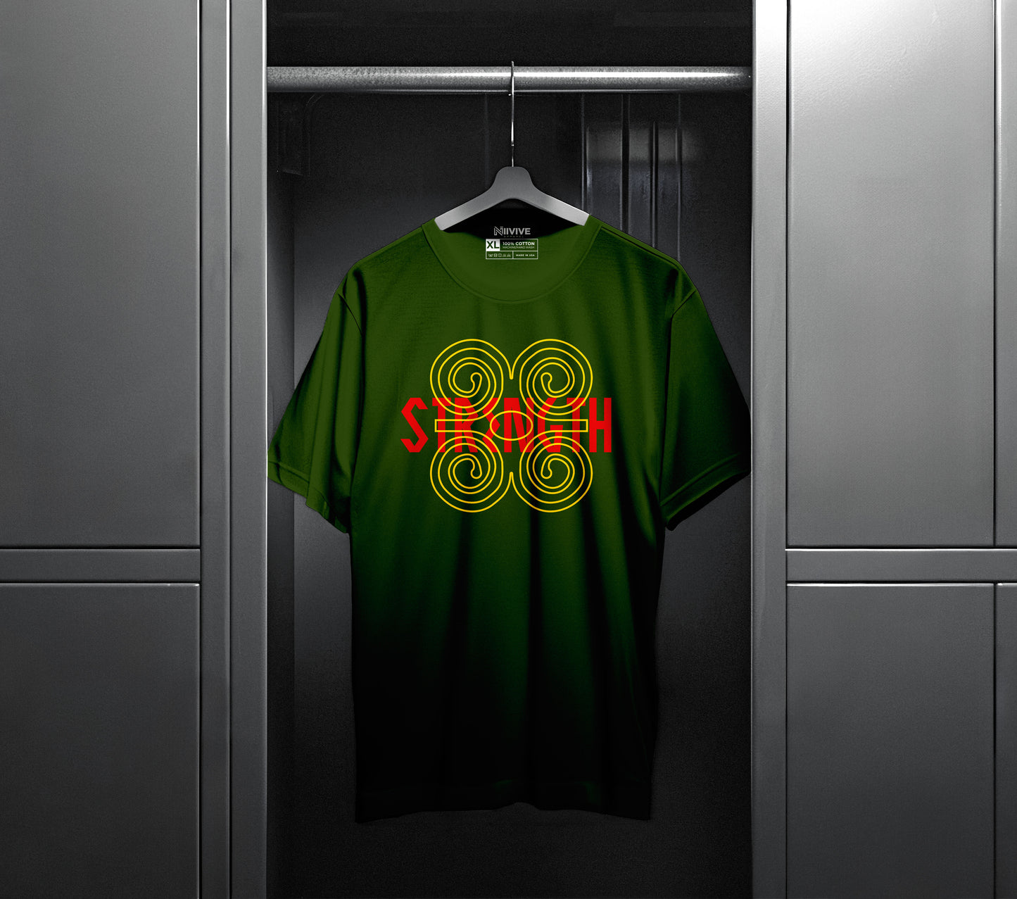 Forest Green Adinkra Ram's Horn Tee Yellow & Red Print