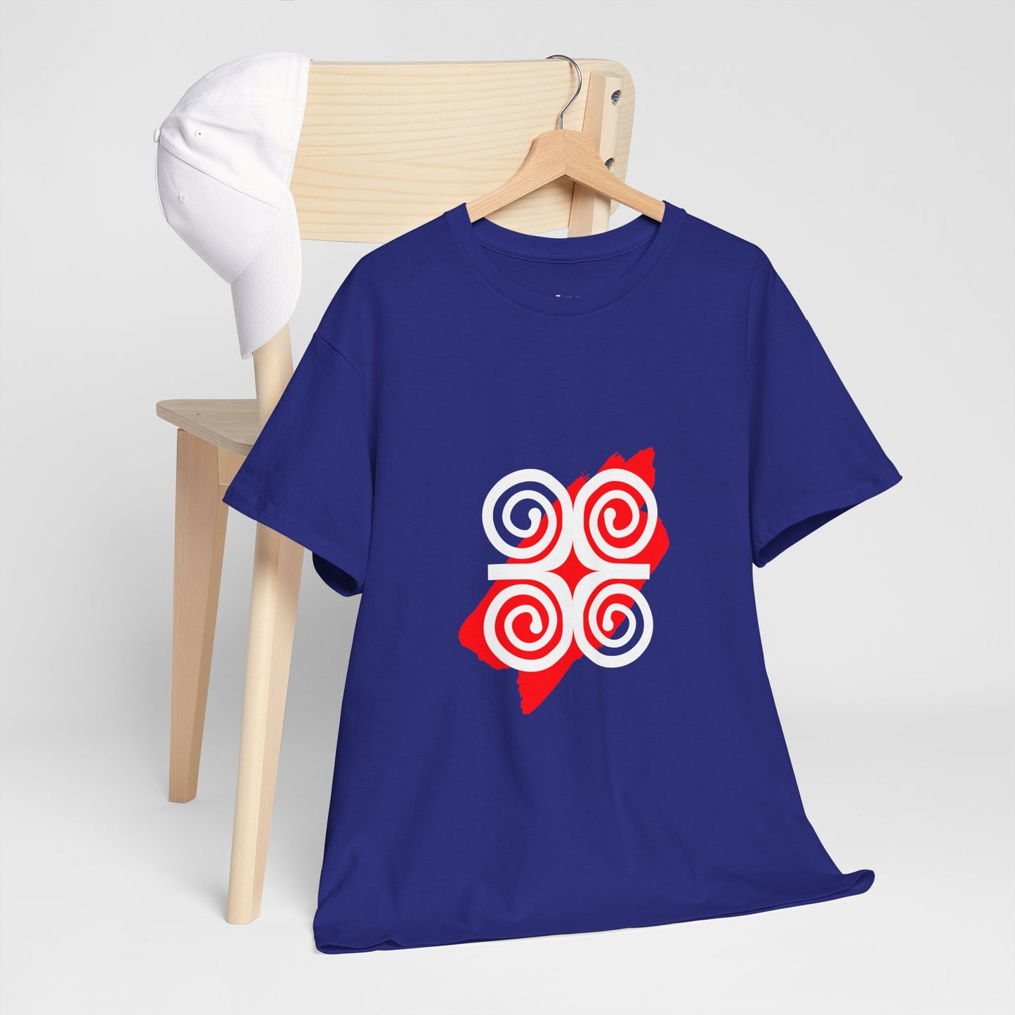 Blue Adinkra Ram's Horn Tee White & Red Print