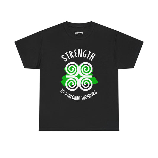 Adinkra Symbol Ram's Strength Tee White & Green Print