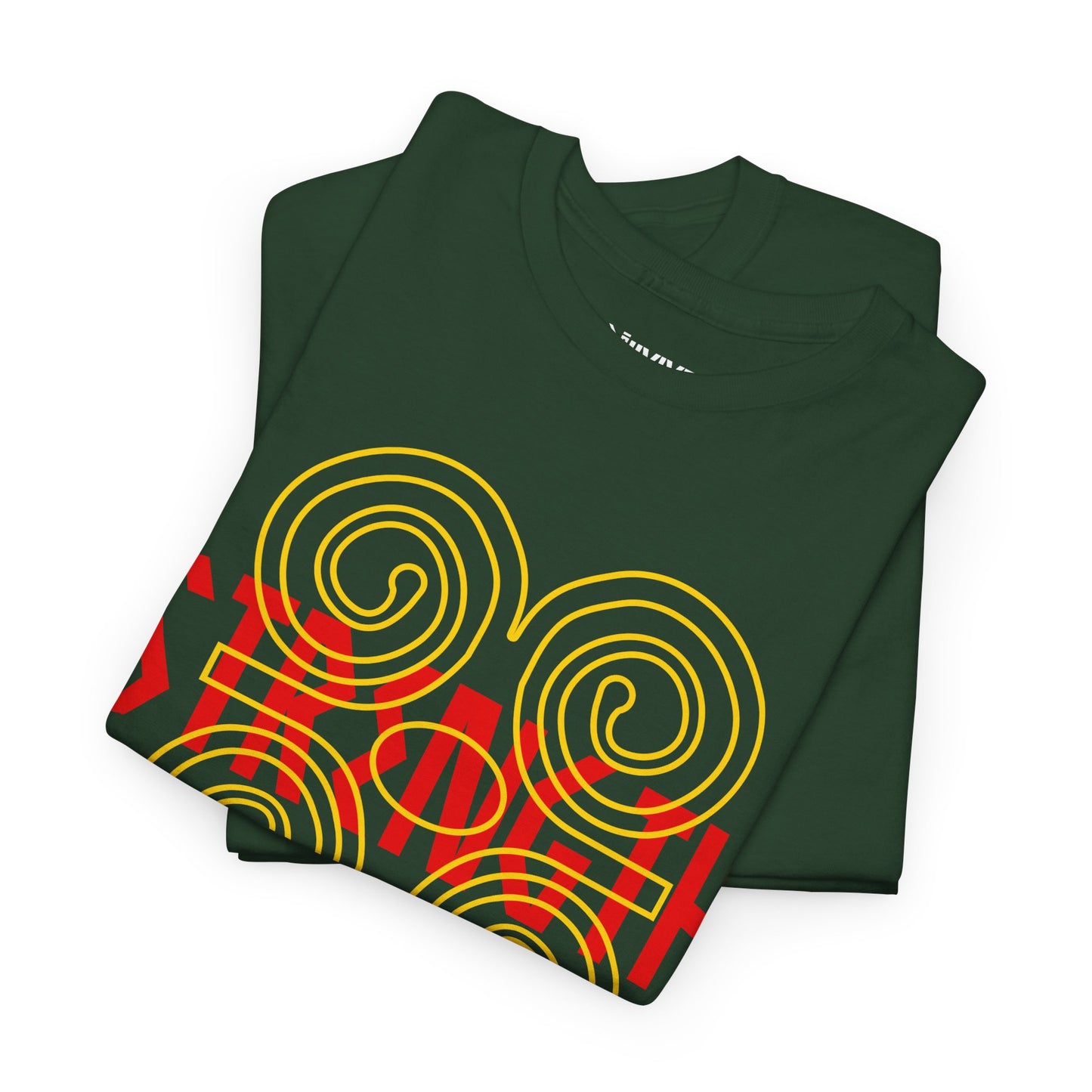 Forest Green Adinkra Ram's Horn Tee Yellow & Red Print