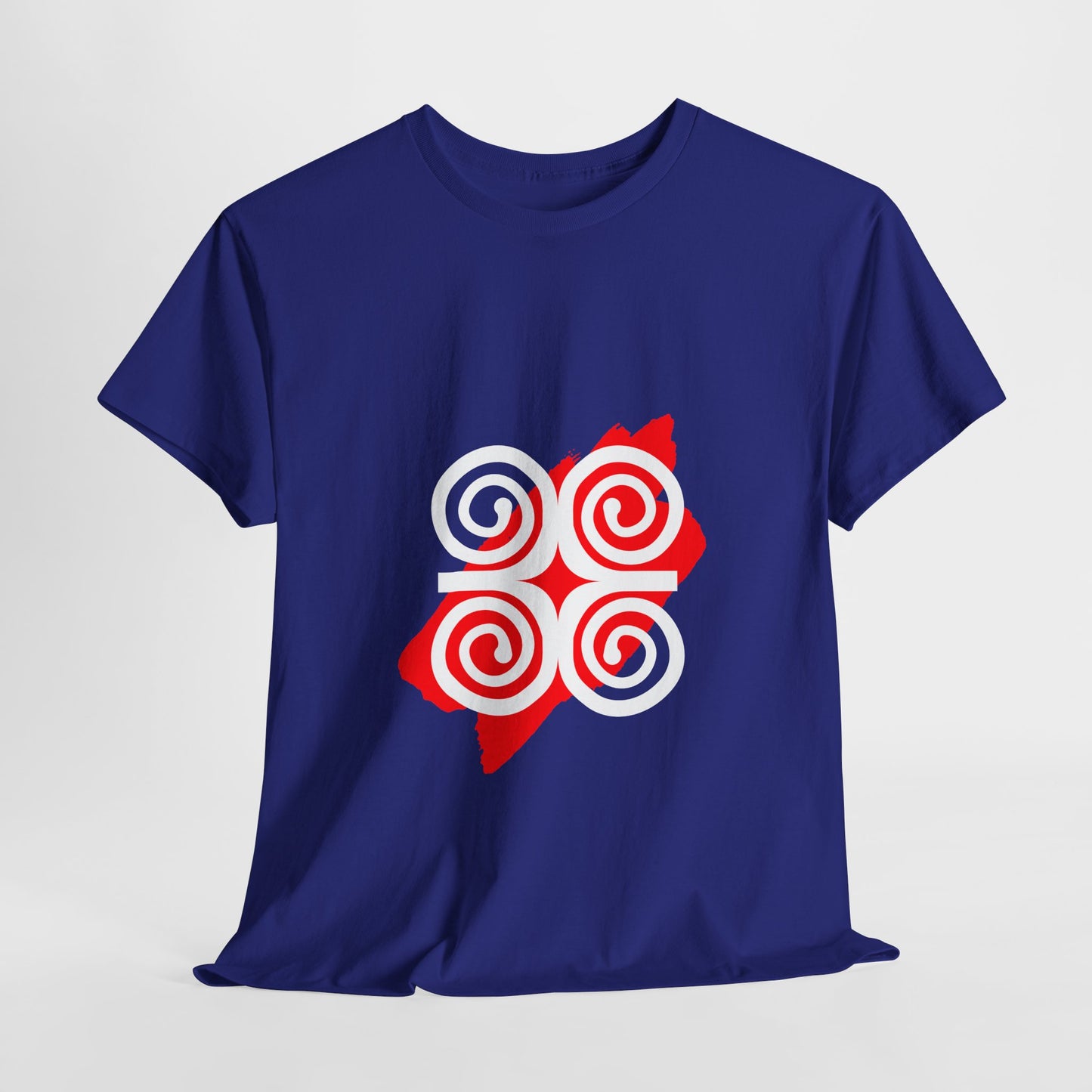 Blue Adinkra Ram's Horn Tee White & Red Print