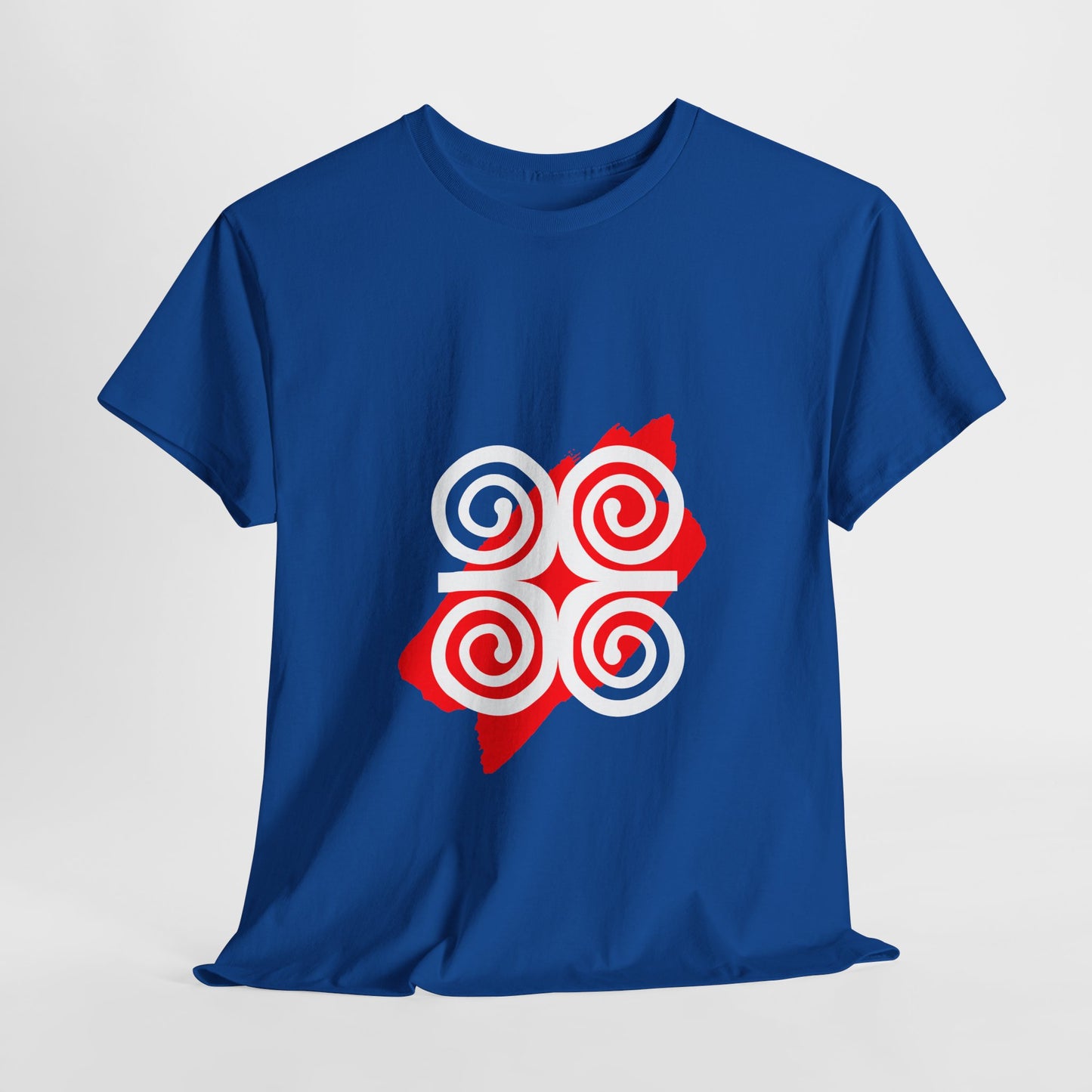 Blue Adinkra Ram's Horn Tee White & Red Print